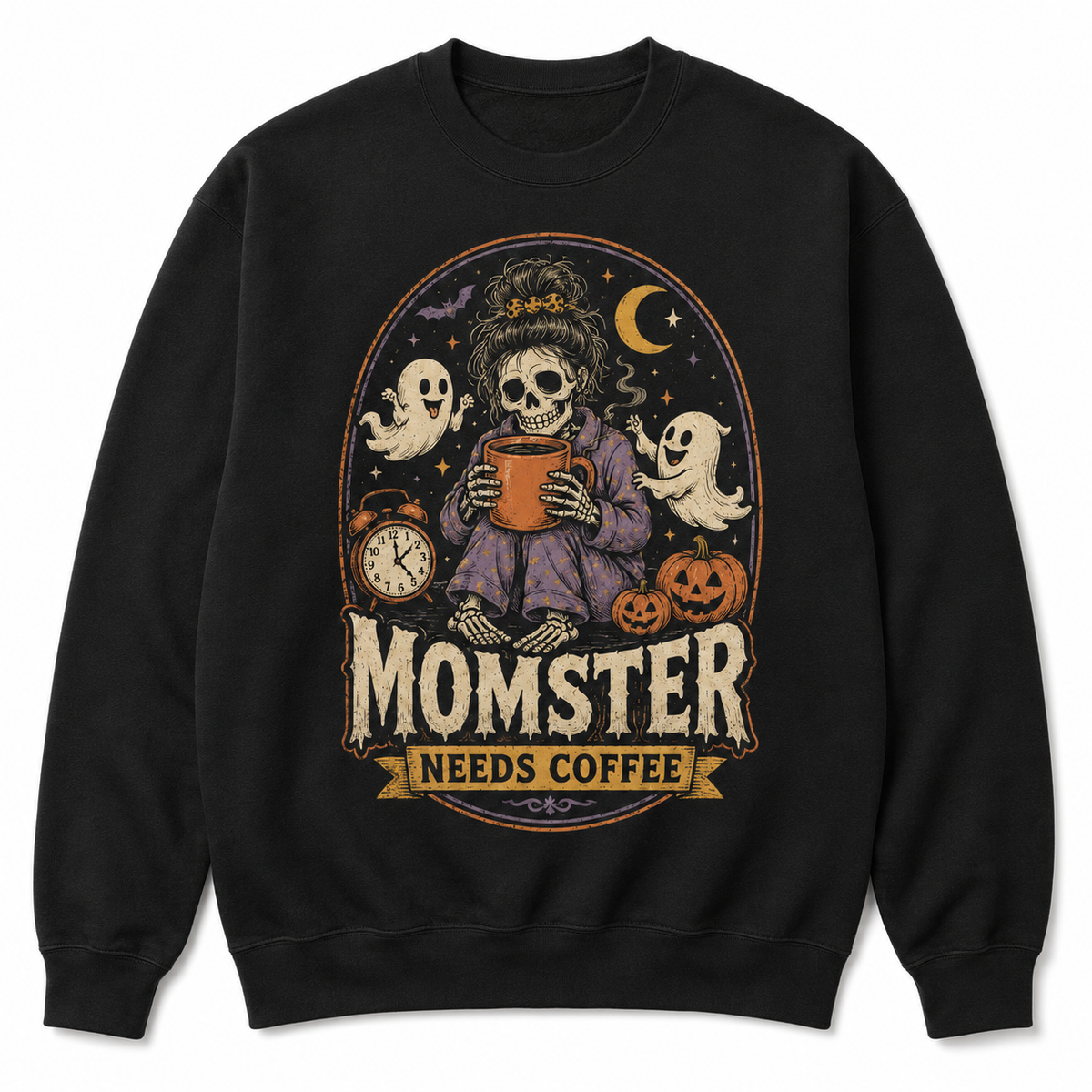 Momster Needs Coffee Halloween Skeleton Shirt