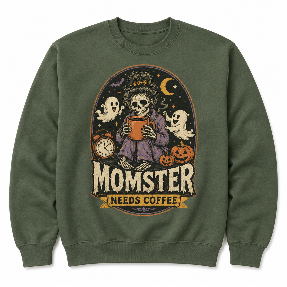 Momster Needs Coffee Halloween Skeleton Shirt
