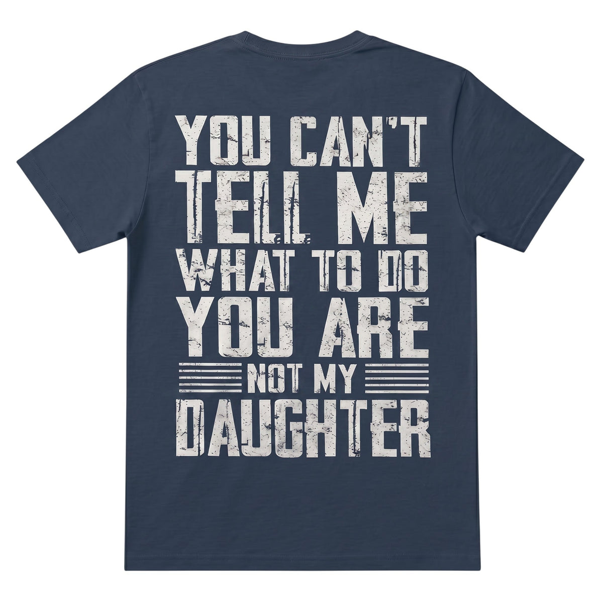 TrendyShift.Com black cotton graphic tee with distressed white typography reading You Can't Tell Me What To Do