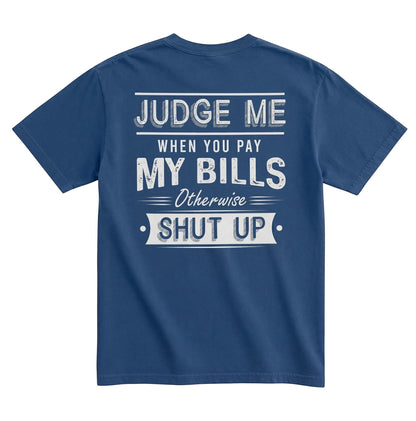 TrendyShift.Com blue Comfort Colors unisex graphic tee featuring distressed white typography on the back