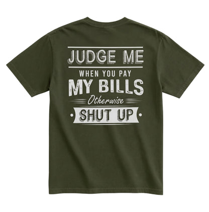 TrendyShift.Com olive green unisex graphic tee featuring distressed white typography on the back with a vintage aesthetic.