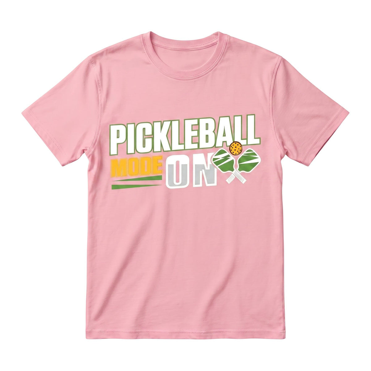 TrendyShift.Com light pink unisex cotton t-shirt with Pickleball Mode On graphic print